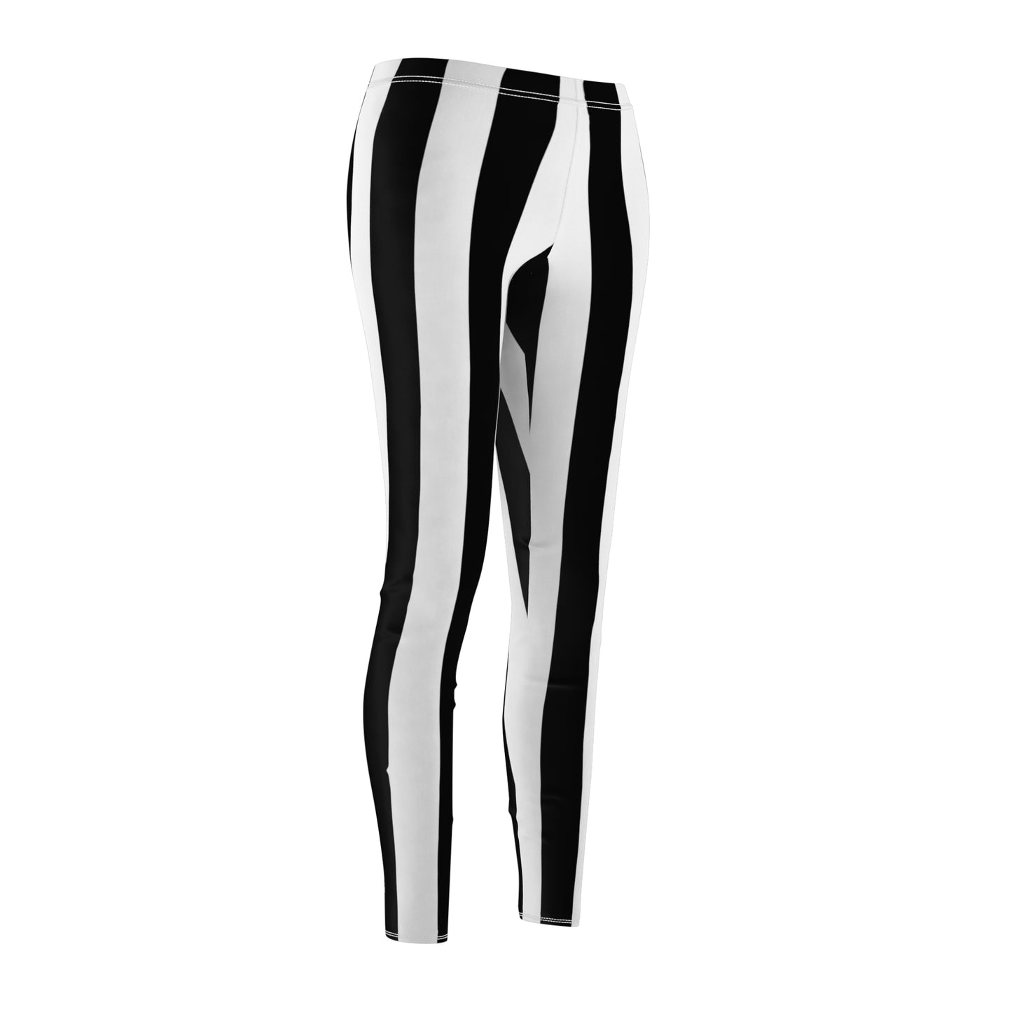 Referee Black White Stripes Women's Cut & Sew Casual Leggings