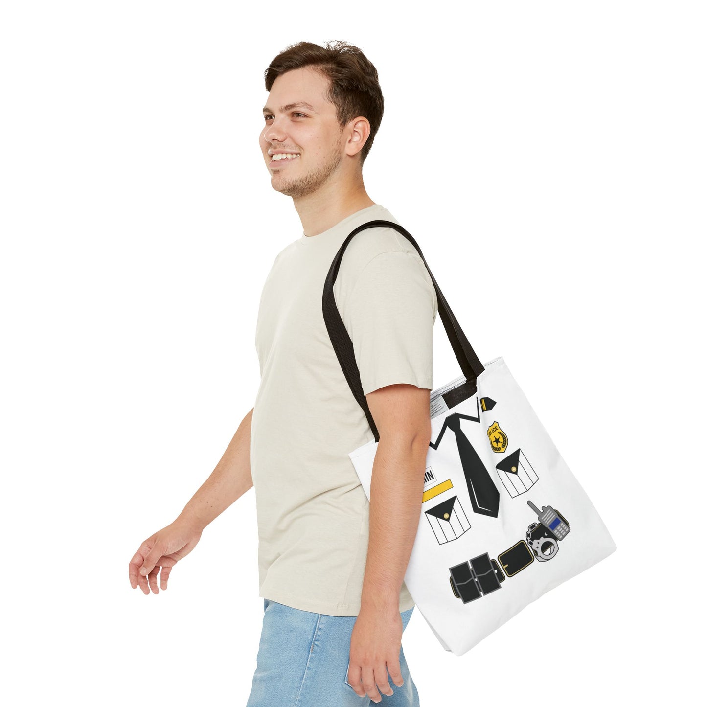 White Police Uniform Personalized Halloween Trick or Treat Bags, Customized Police Candy Bags, Kids Adults Tote Bags, Halloween Accessory