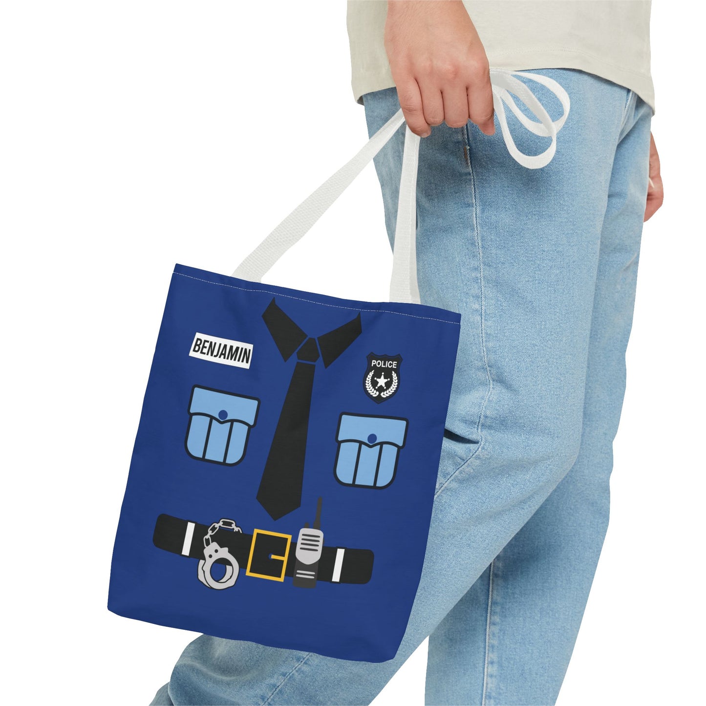 Police Uniform Personalized Halloween Trick or Treat Bags, Customized Police Candy Bags, Kids Adults Tote Bags, Halloween Accessory
