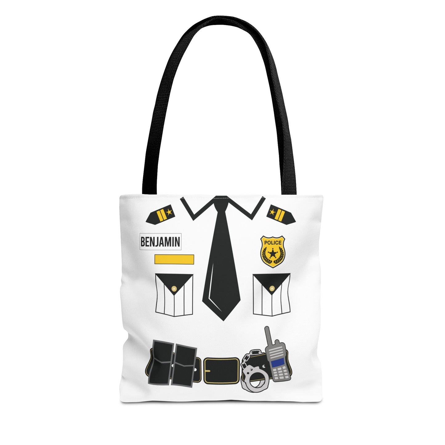 White Police Uniform Personalized Halloween Trick or Treat Bags, Customized Police Candy Bags, Kids Adults Tote Bags, Halloween Accessory
