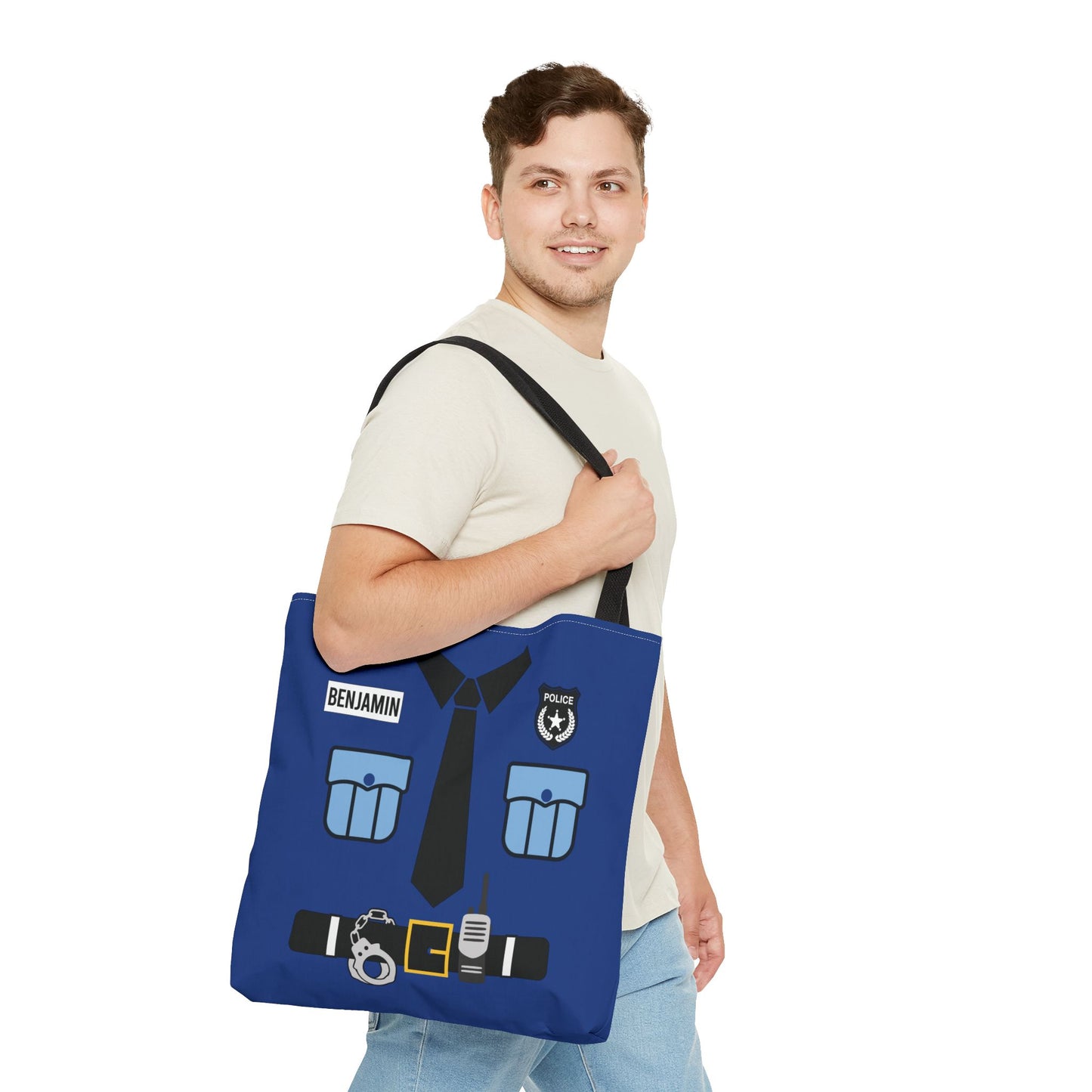 Police Uniform Personalized Halloween Trick or Treat Bags, Customized Police Candy Bags, Kids Adults Tote Bags, Halloween Accessory