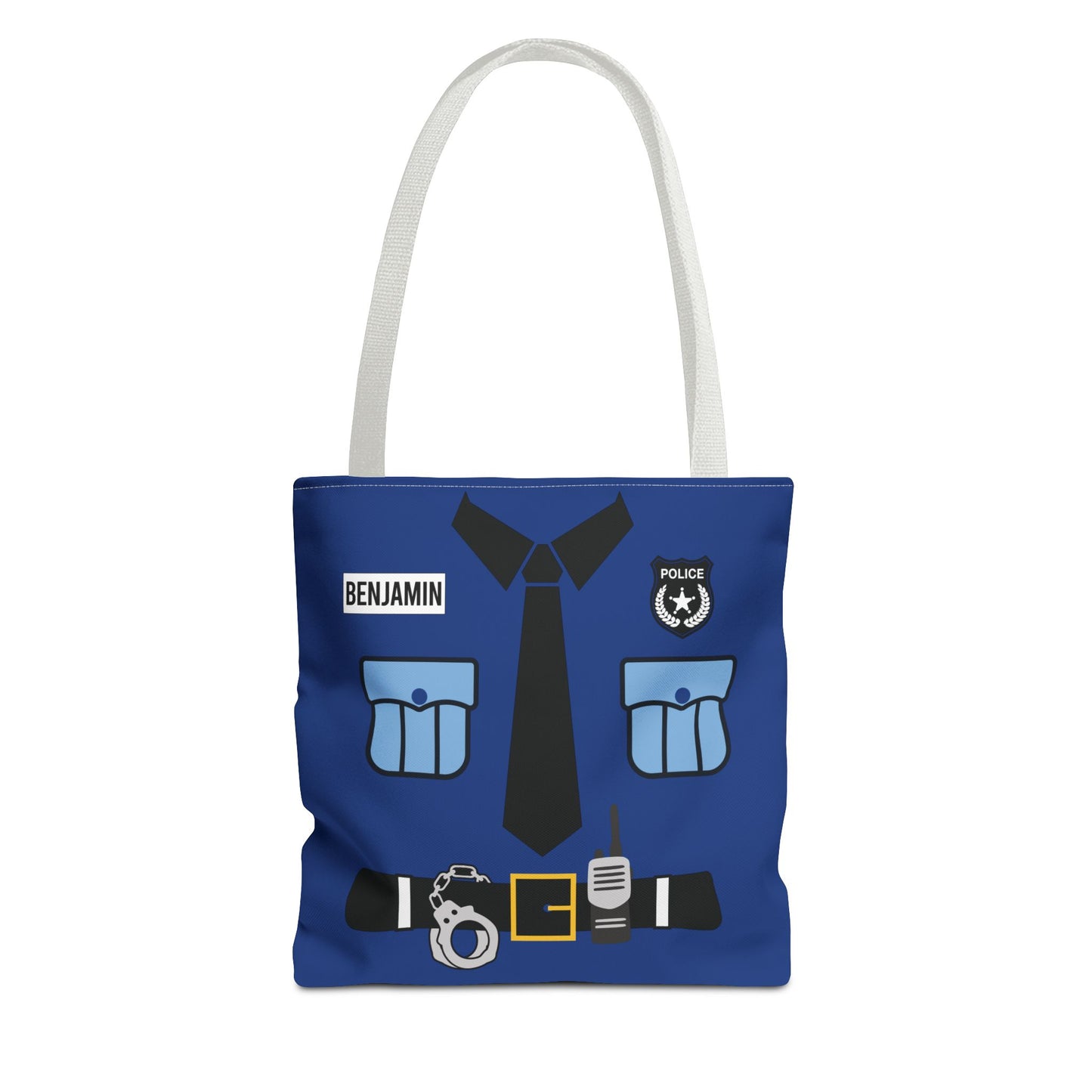 Police Uniform Personalized Halloween Trick or Treat Bags, Customized Police Candy Bags, Kids Adults Tote Bags, Halloween Accessory