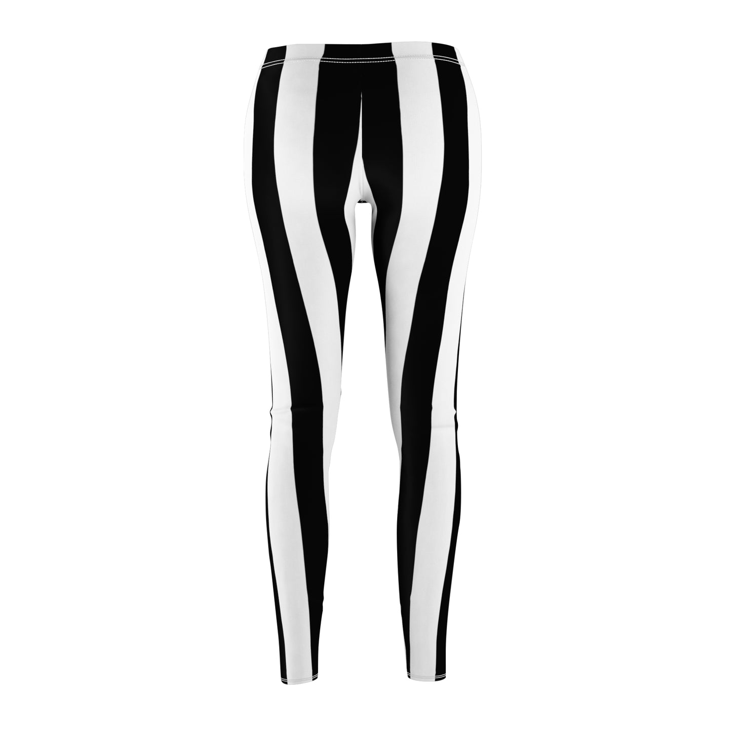 Referee Black White Stripes Women's Cut & Sew Casual Leggings
