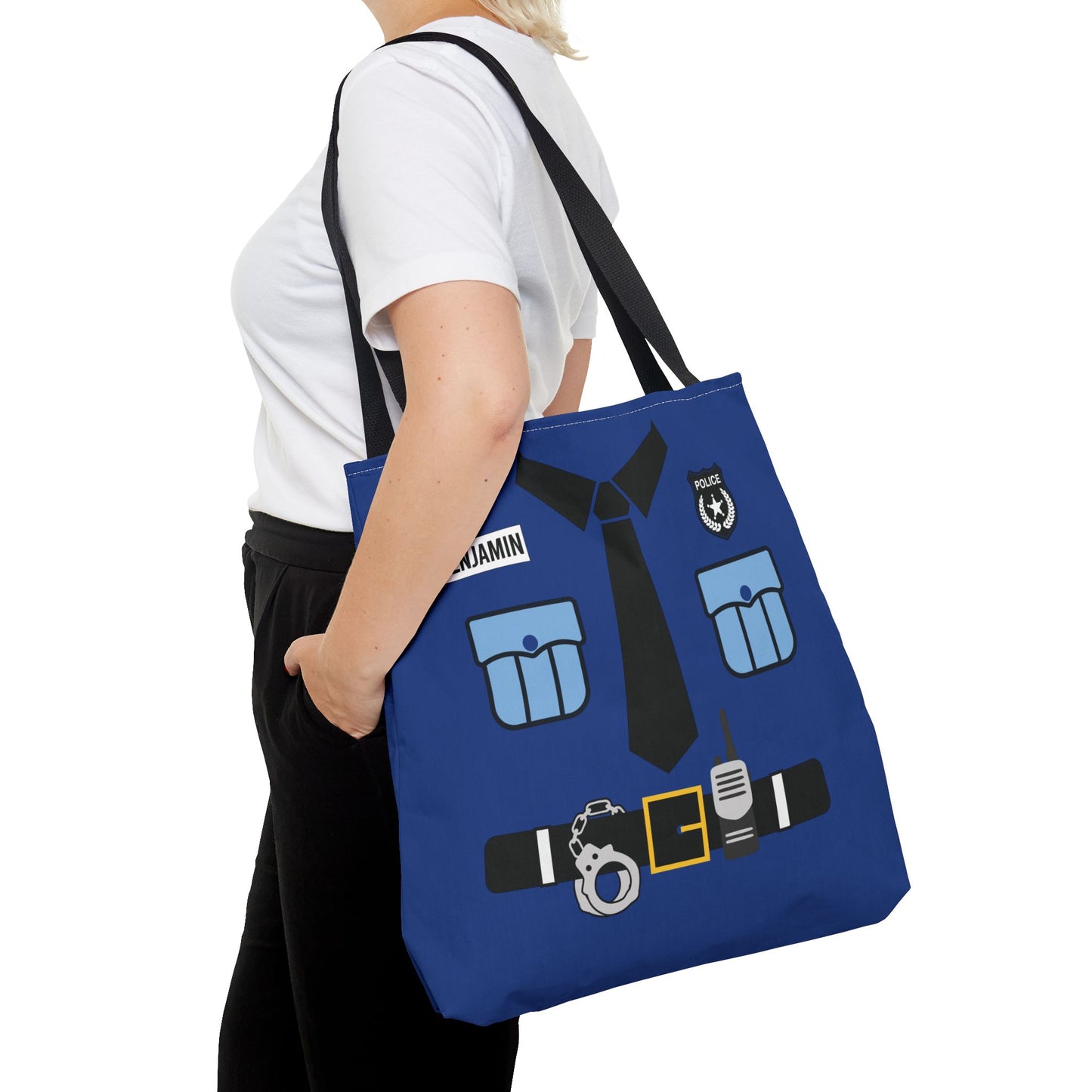 Police Uniform Personalized Halloween Trick or Treat Bags, Customized Police Candy Bags, Kids Adults Tote Bags, Halloween Accessory