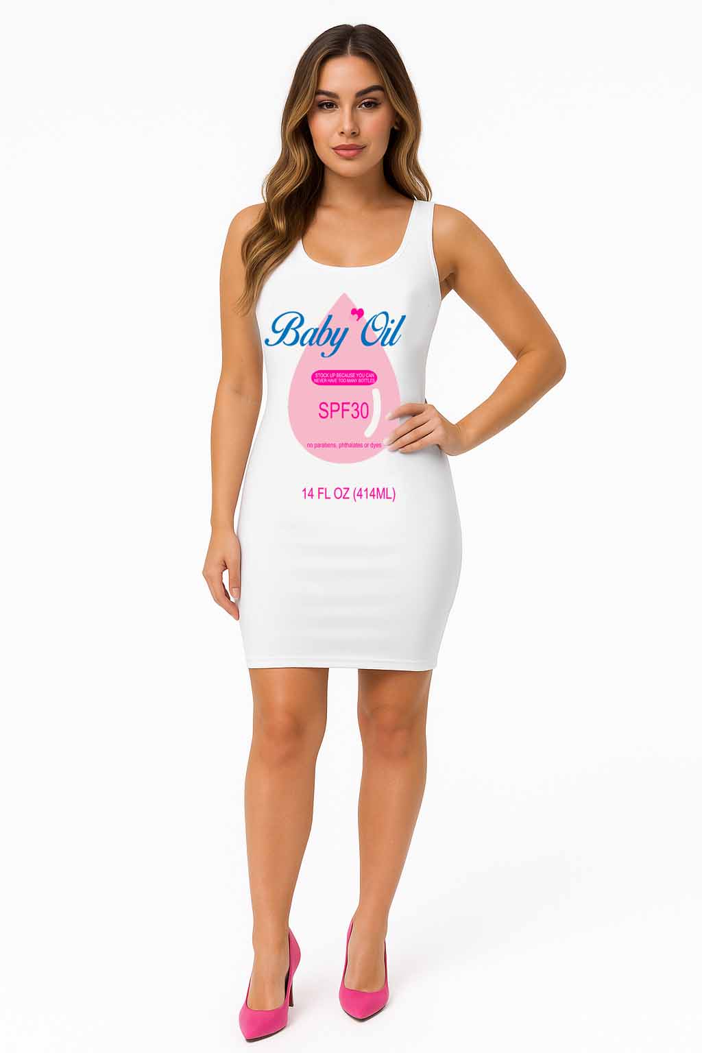 Womens Baby Oil Dress - Funny Baby Oil Diddy Halloween Costume 2025 - Fitted Dress