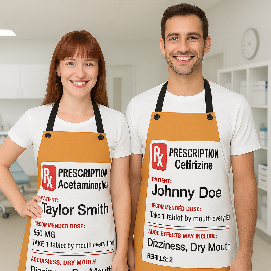 Adult Apron Costume - Personalized Prescription Pill Bottle Halloween Apron