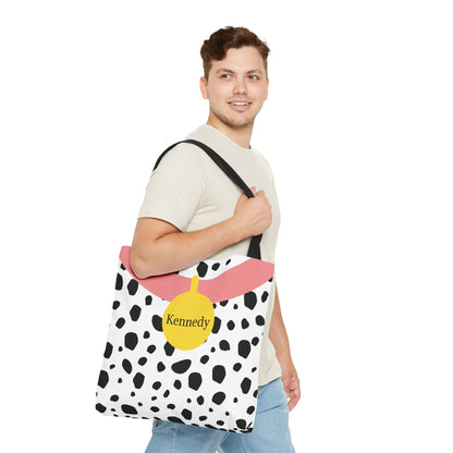 Pink Dalmatian Personalized Halloween Trick or Treat Bags,  Custom Dalmatian Animal Print Tote Bags, Kids Adults Tote Bags