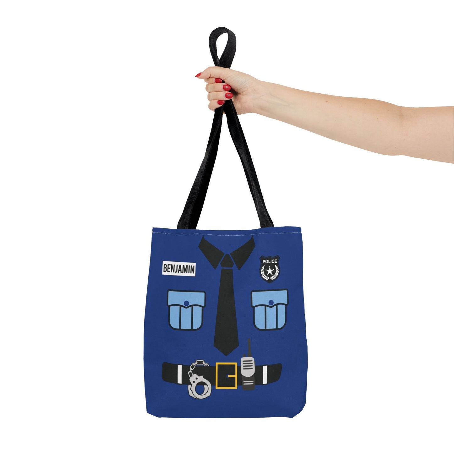 Police Uniform Personalized Halloween Trick or Treat Bags,  Customized Police Candy Bags, Kids Adults Tote Bags, Halloween Accessory