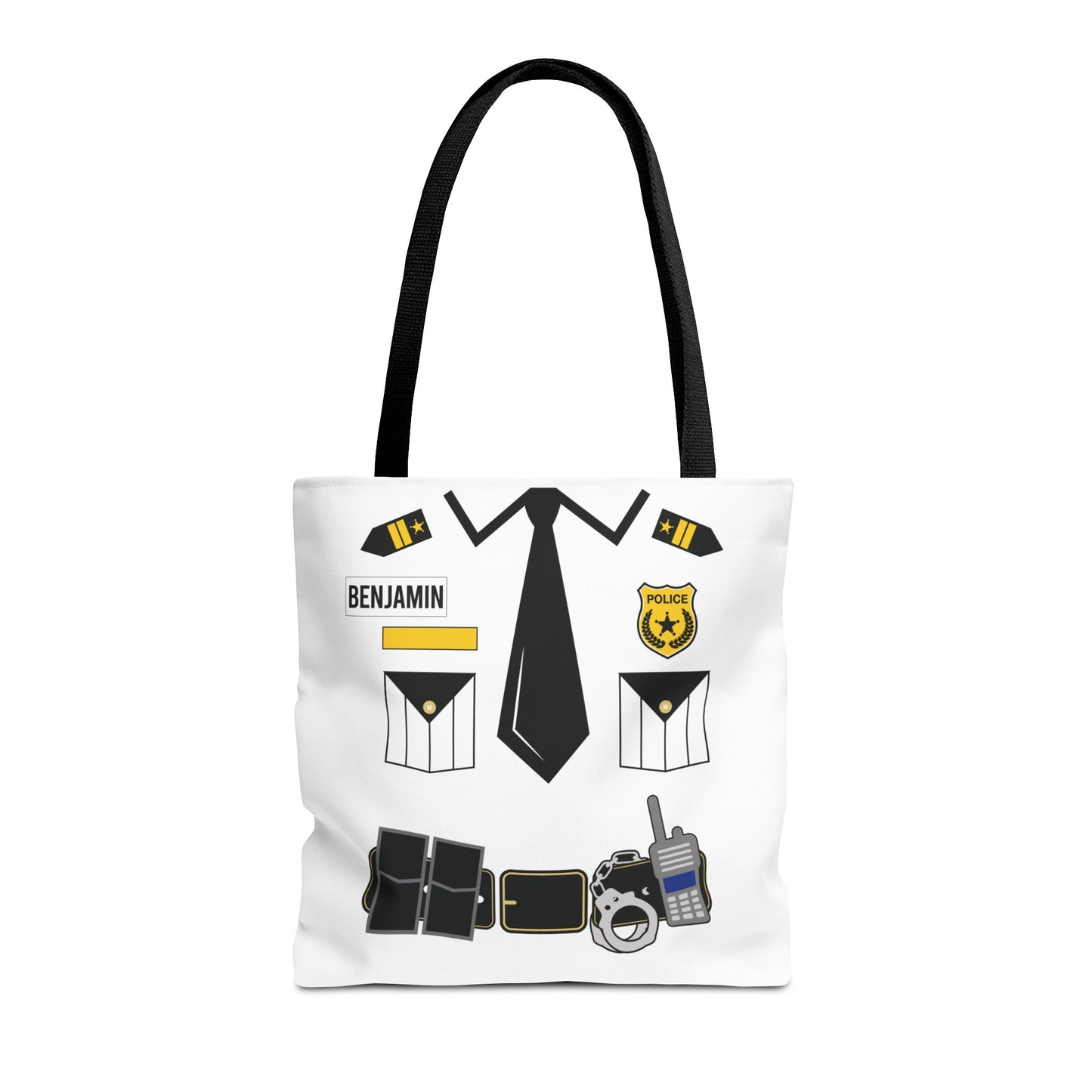 White Police Uniform Personalized Halloween Trick or Treat Bags,  Customized Police Candy Bags, Kids Adults Tote Bags, Halloween Accessory