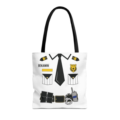 White Police Uniform Personalized Halloween Trick or Treat Bags,  Customized Police Candy Bags, Kids Adults Tote Bags, Halloween Accessory