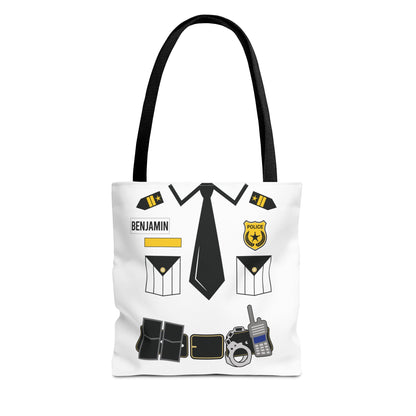White Police Uniform Personalized Halloween Trick or Treat Bags,  Customized Police Candy Bags, Kids Adults Tote Bags, Halloween Accessory