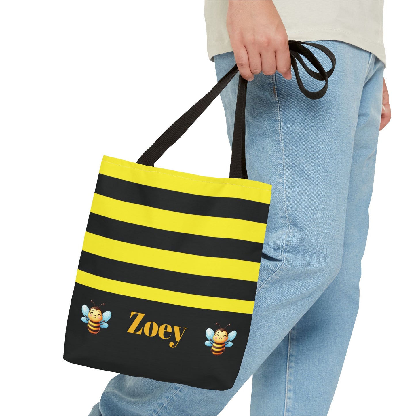 Bumble Bee with name Personalized Halloween Trick or Treat Bags,  Custom Pencil bags, Kids Adults Tote Bags