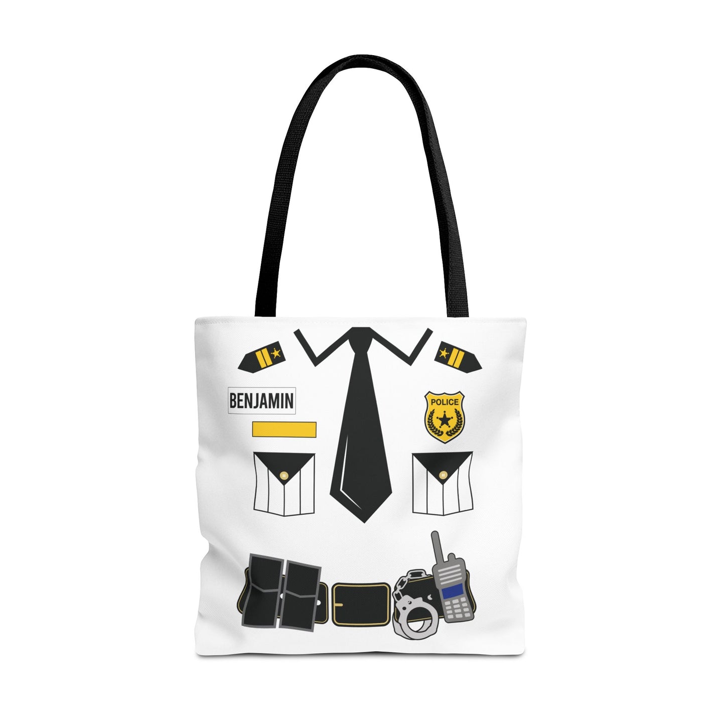 White Police Uniform Personalized Halloween Trick or Treat Bags,  Customized Police Candy Bags, Kids Adults Tote Bags, Halloween Accessory