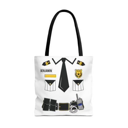White Police Uniform Personalized Halloween Trick or Treat Bags,  Customized Police Candy Bags, Kids Adults Tote Bags, Halloween Accessory