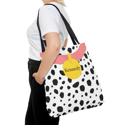 Pink Dalmatian Personalized Halloween Trick or Treat Bags,  Custom Dalmatian Animal Print Tote Bags, Kids Adults Tote Bags