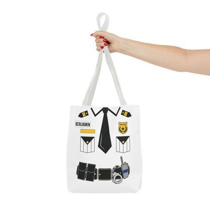 White Police Uniform Personalized Halloween Trick or Treat Bags,  Customized Police Candy Bags, Kids Adults Tote Bags, Halloween Accessory