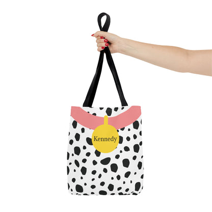 Pink Dalmatian Personalized Halloween Trick or Treat Bags,  Custom Dalmatian Animal Print Tote Bags, Kids Adults Tote Bags