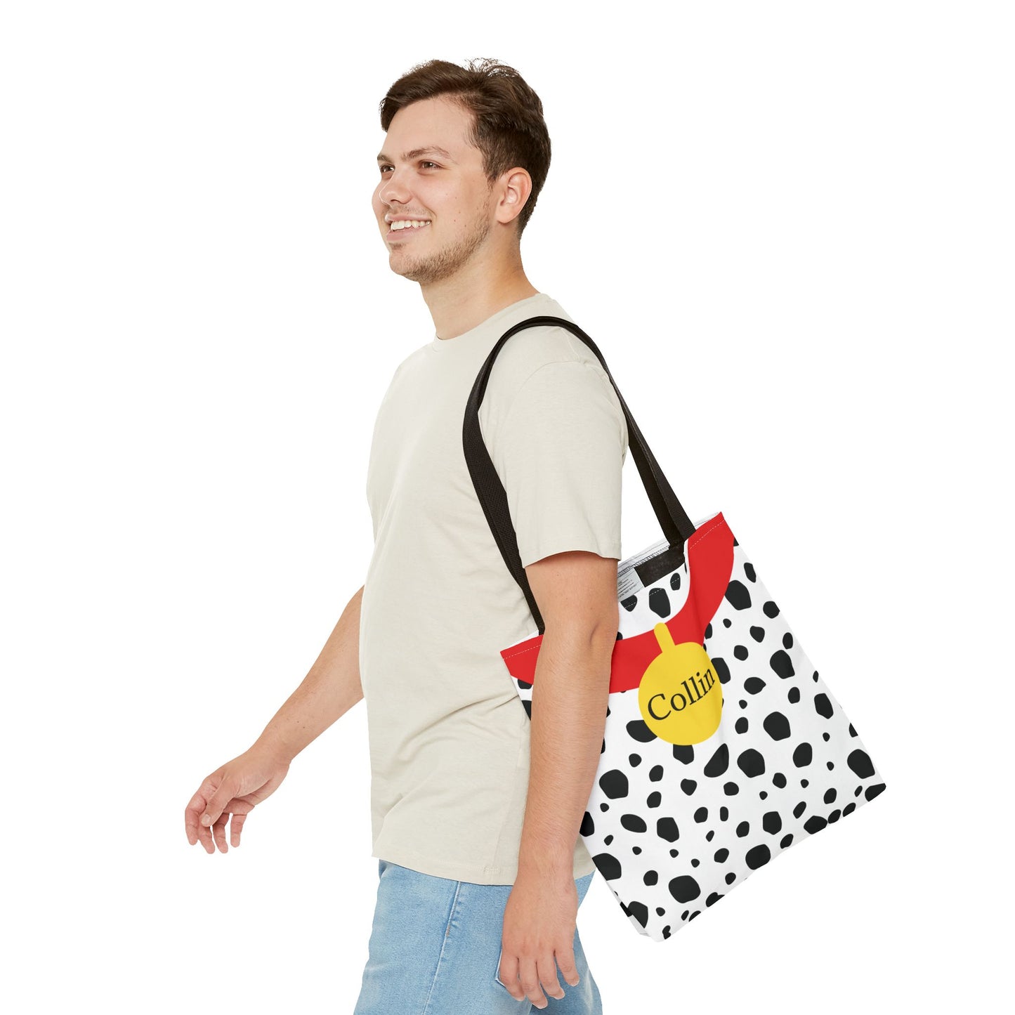 Dalmatian Personalized Halloween Trick or Treat Bags,  Custom Dalmatian Animal Print Tote Bags, Kids Adults Tote Bags