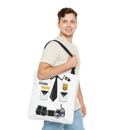 White Police Uniform Personalized Halloween Trick or Treat Bags,  Customized Police Candy Bags, Kids Adults Tote Bags, Halloween Accessory