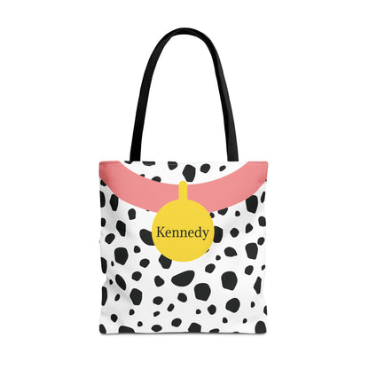 Pink Dalmatian Personalized Halloween Trick or Treat Bags,  Custom Dalmatian Animal Print Tote Bags, Kids Adults Tote Bags