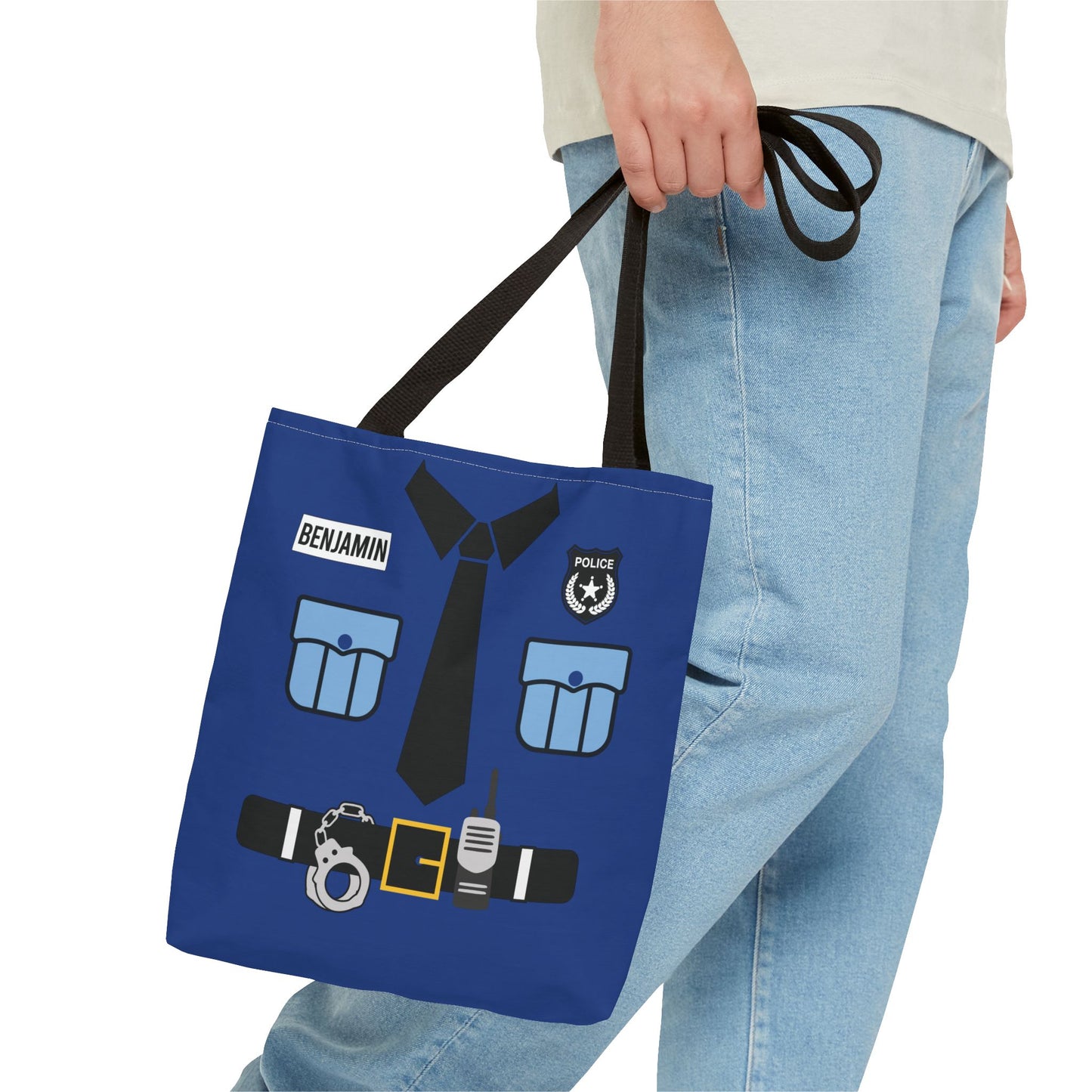 Police Uniform Personalized Halloween Trick or Treat Bags,  Customized Police Candy Bags, Kids Adults Tote Bags, Halloween Accessory