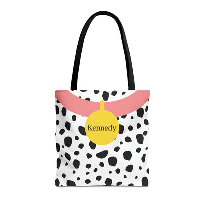 Pink Dalmatian Personalized Halloween Trick or Treat Bags,  Custom Dalmatian Animal Print Tote Bags, Kids Adults Tote Bags