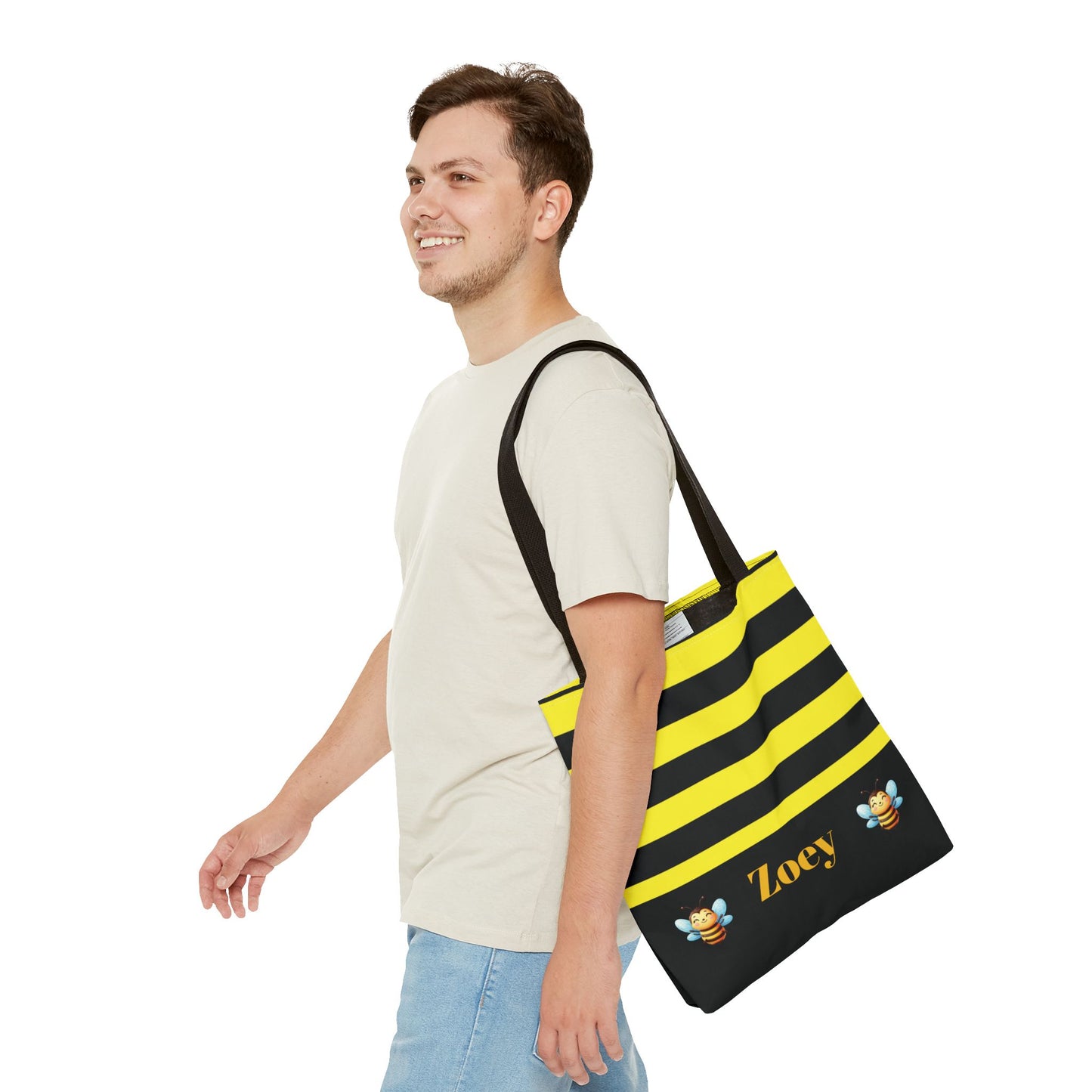 Bumble Bee with name Personalized Halloween Trick or Treat Bags,  Custom Pencil bags, Kids Adults Tote Bags