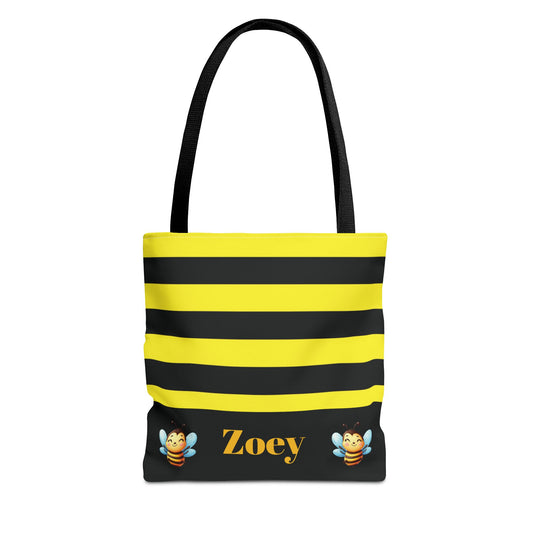 Bumble Bee with name Personalized Halloween Trick or Treat Bags,  Custom Pencil bags, Kids Adults Tote Bags