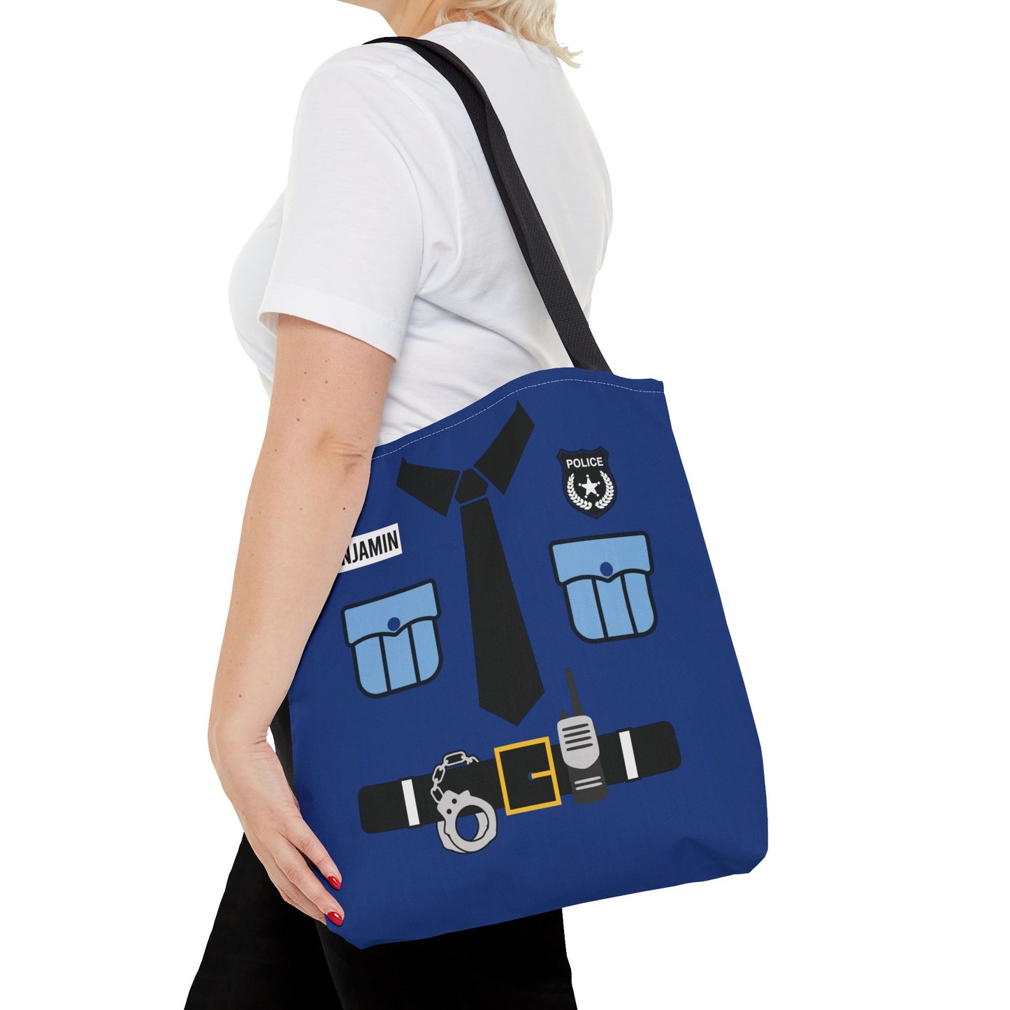 Police Uniform Personalized Halloween Trick or Treat Bags,  Customized Police Candy Bags, Kids Adults Tote Bags, Halloween Accessory