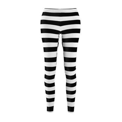 Jail Prison Black White Stripes Women's Cut & Sew Casual Leggings