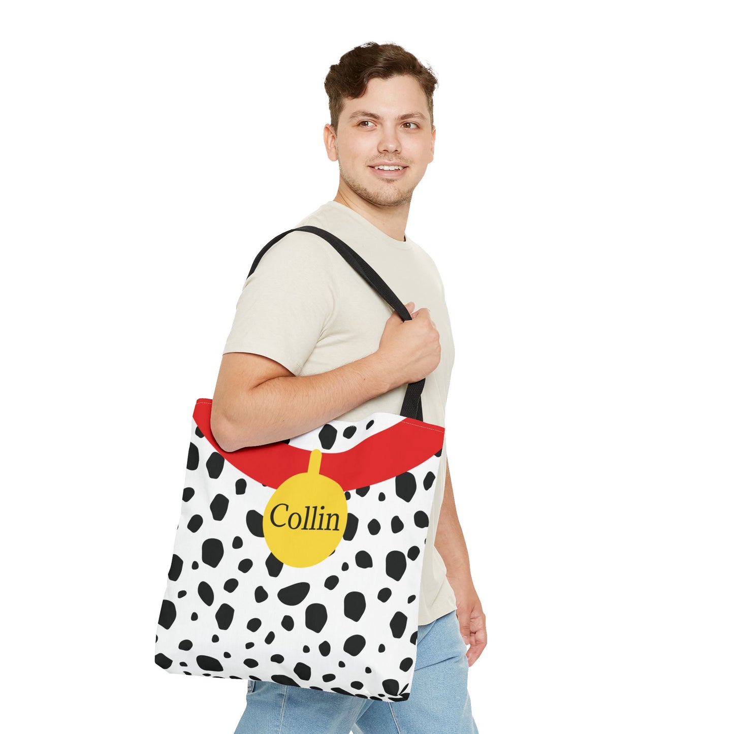 Dalmatian Personalized Halloween Trick or Treat Bags,  Custom Dalmatian Animal Print Tote Bags, Kids Adults Tote Bags