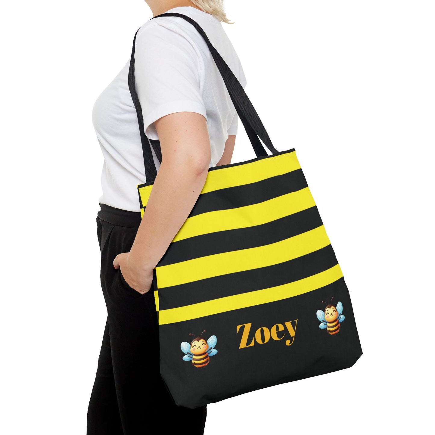Bumble Bee with name Personalized Halloween Trick or Treat Bags,  Custom Pencil bags, Kids Adults Tote Bags
