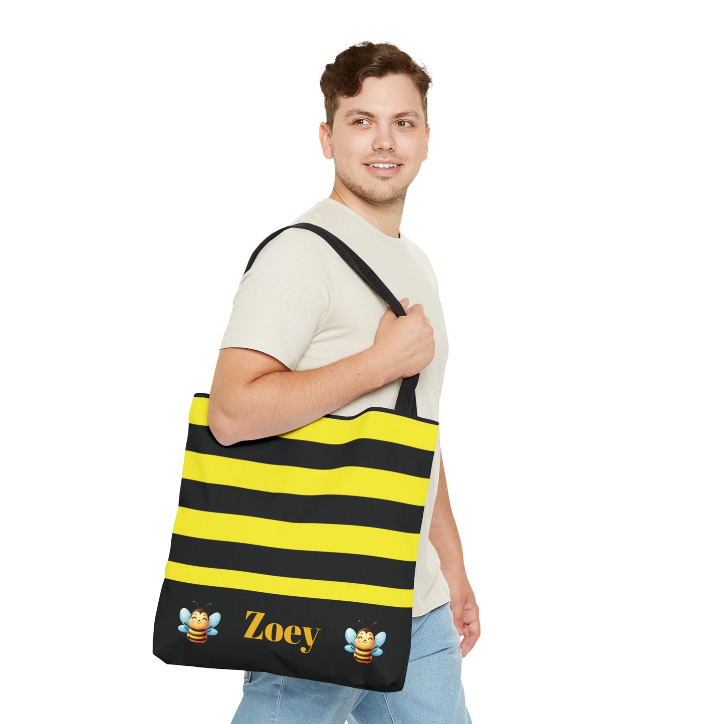 Bumble Bee with name Personalized Halloween Trick or Treat Bags,  Custom Pencil bags, Kids Adults Tote Bags