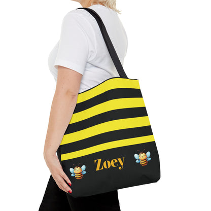 Bumble Bee with name Personalized Halloween Trick or Treat Bags,  Custom Pencil bags, Kids Adults Tote Bags