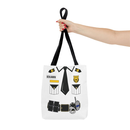 White Police Uniform Personalized Halloween Trick or Treat Bags,  Customized Police Candy Bags, Kids Adults Tote Bags, Halloween Accessory