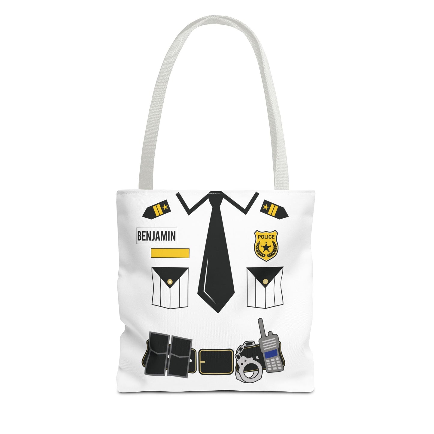 White Police Uniform Personalized Halloween Trick or Treat Bags,  Customized Police Candy Bags, Kids Adults Tote Bags, Halloween Accessory