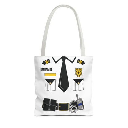 White Police Uniform Personalized Halloween Trick or Treat Bags,  Customized Police Candy Bags, Kids Adults Tote Bags, Halloween Accessory