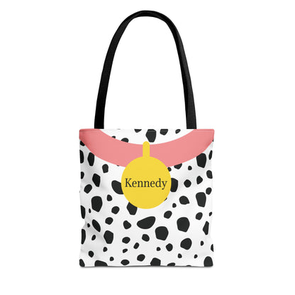 Pink Dalmatian Personalized Halloween Trick or Treat Bags,  Custom Dalmatian Animal Print Tote Bags, Kids Adults Tote Bags