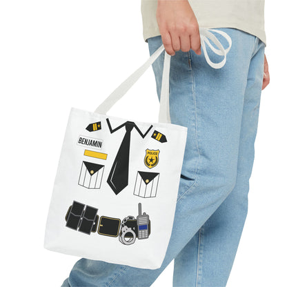 White Police Uniform Personalized Halloween Trick or Treat Bags,  Customized Police Candy Bags, Kids Adults Tote Bags, Halloween Accessory