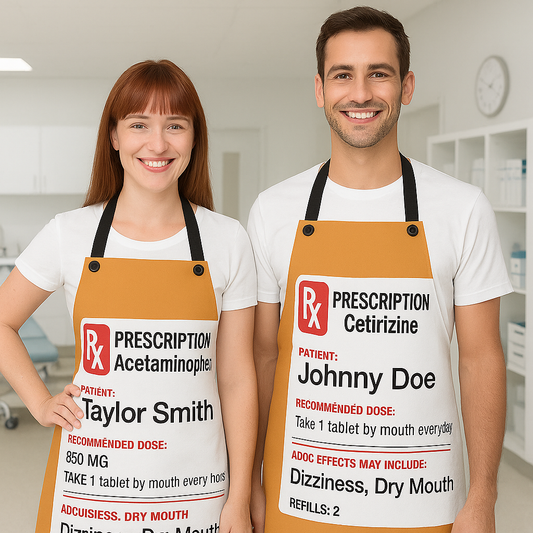 Adult Apron Costume - Personalized Prescription Pill Bottle Halloween Apron